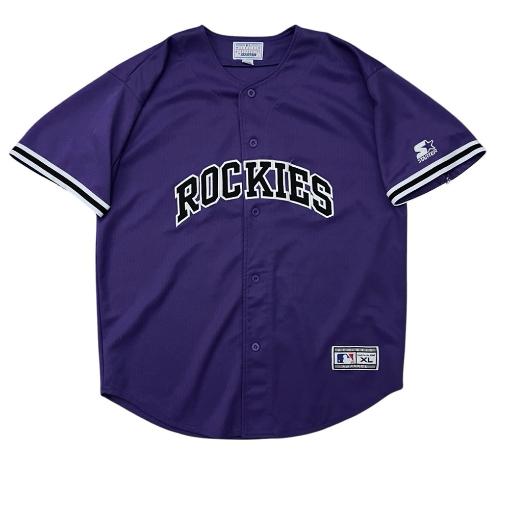 Vintage Starter MLB Colorado Rockies Button Up Baseball Jersey Purple - Men’s XL